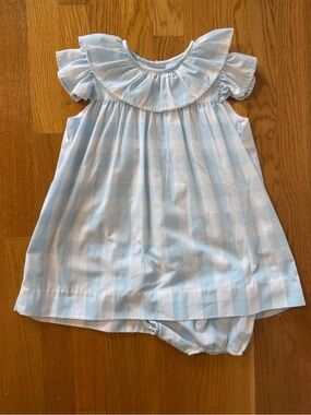 The Beaufort Bonnet Company Light Blue Gingham Ruffle Collar Pajama Set